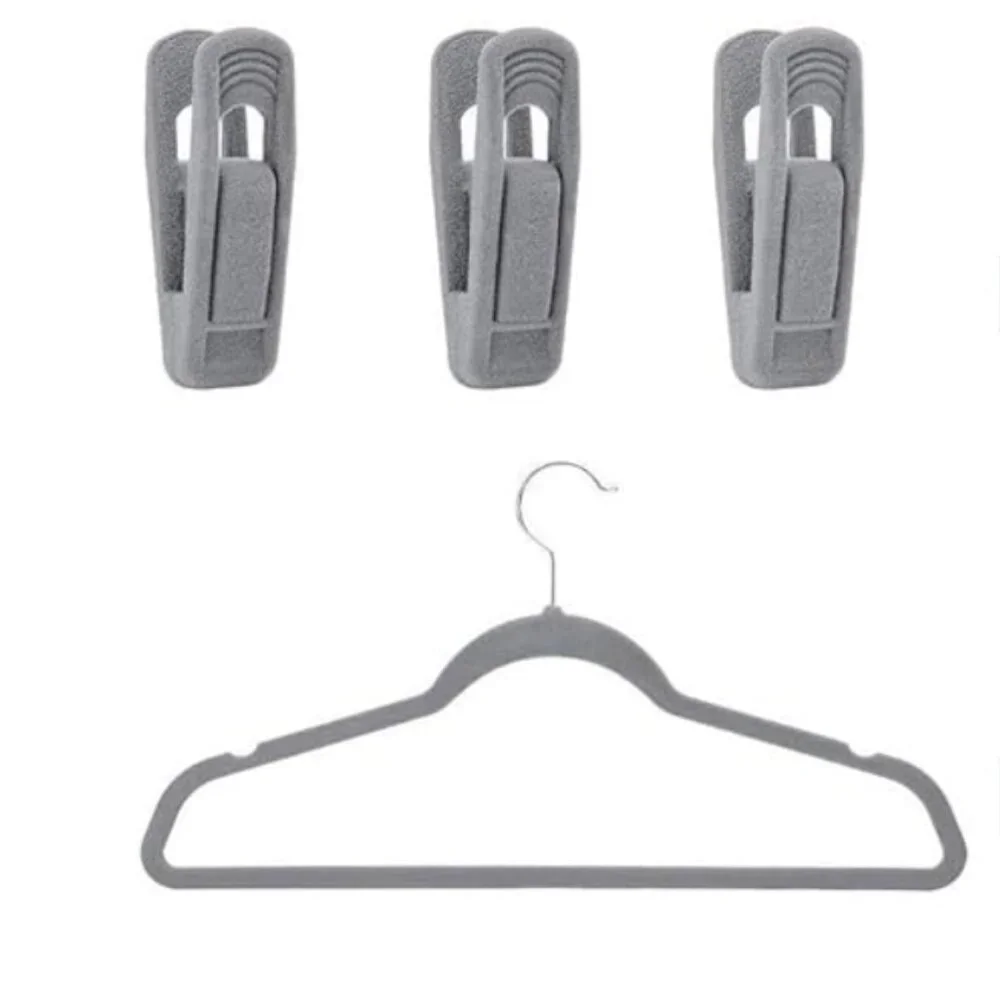 Trgowaul 60 Piece Grey Velvet Hangers Clips NWT